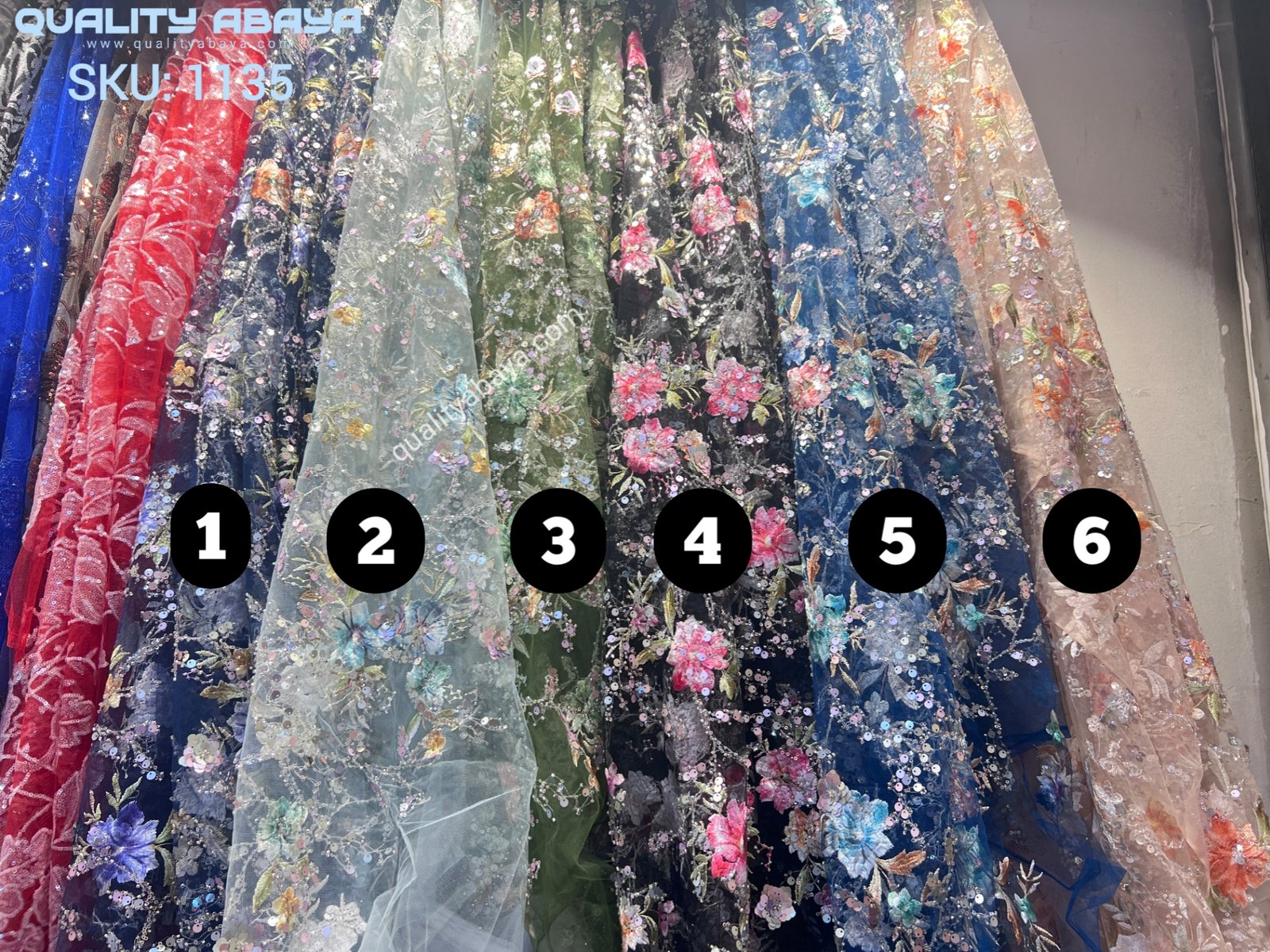 Premium Floral Embroidery Abayas – Korean Nida Fabric Wholesale Supplier 1135-1-6 Premium Floral Embroidery Abayas – Korean Nida Fabric Wholesale Supplier