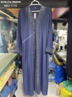 Wholesale Dubai Abaya design – Dusty Blue color stonework abaya at factory prices - Image 3