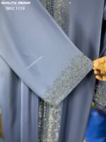 Wholesale Dubai Abaya design – Dusty Blue color stonework abaya at factory prices - Image 2
