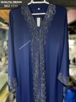 Wholesale Dubai Abaya design – Navy Blue color stonework abaya at factory prices - Image 2