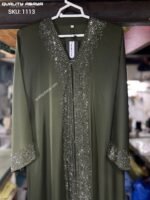 Wholesale Dubai Abaya design – Olive Green  color Anti crap fabric stonework abaya at factory prices