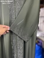 Wholesale Dubai Abaya design – Olive Green  color Anti crap fabric stonework abaya at factory prices - Image 2