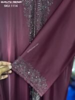 Wholesale Dubai Abaya design – Meroon color Anti crap fabric stonework abaya at factory prices - Image 2