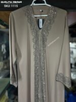 Wholesale Dubai Abaya design – Dark Beige color stonework abaya at factory prices