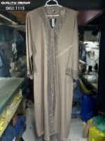 Wholesale Dubai Abaya design – Dark Beige color stonework abaya at factory prices - Image 2