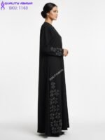 Korean Nida Black Dubai Abaya - Embroidery with stonework Abaya