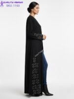 Korean Nida Black Dubai Abaya - Embroidery with stonework Abaya