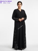 Korean Nida Black Dubai Abaya - Embroidery with stonework Abaya