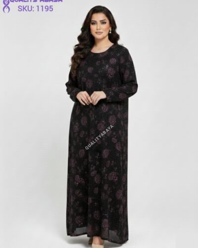 Floral Print Full Stonework Abaya – Wholesale Dubai Abaya Collection