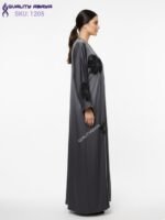 Premium Grey Anti Crap Abaya with Black Velvet Floral stonework design