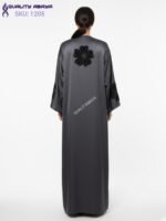 Premium Grey Anti Crap Abaya with Black Velvet Floral stonework design