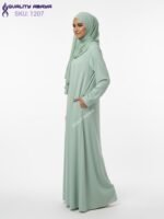 Mint Green Pocket Abaya- Minimalist Islamic Prayer Dress & Matching Hijab Set