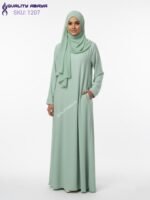 Mint Green Pocket Abaya- Minimalist Islamic Prayer Dress & Matching Hijab Set