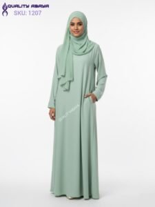 Mint Green Pocket Abaya- Minimalist Islamic Prayer Dress & Matching Hijab Set