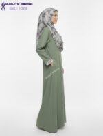 Wholesale Plain Olive Green Abaya with Printed Cuff & Side Pocket – Modest Dubai Abaya Design