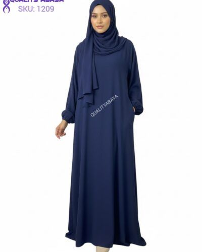 Wholesale Plain Navy Blue Abaya with Side Pocket – Minimal Modest Dubai Abaya Design