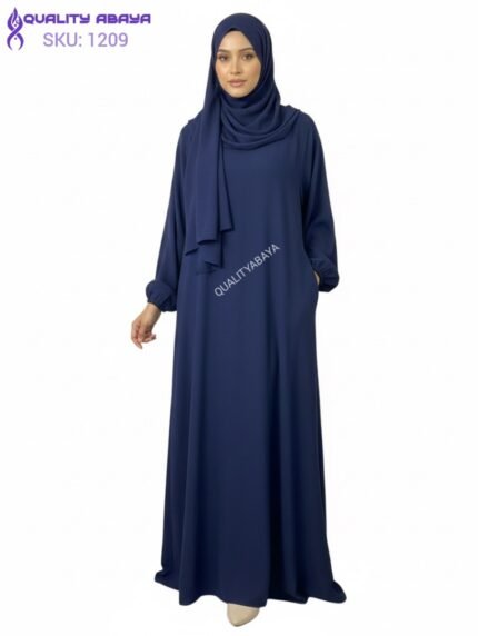 Wholesale Plain Navy Blue Abaya with Side Pocket – Minimal Modest Dubai Abaya Design
