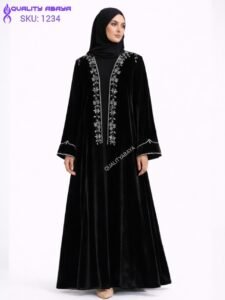 Handcrafted Black Velvet Abaya – Dubai Modest Wear Collection