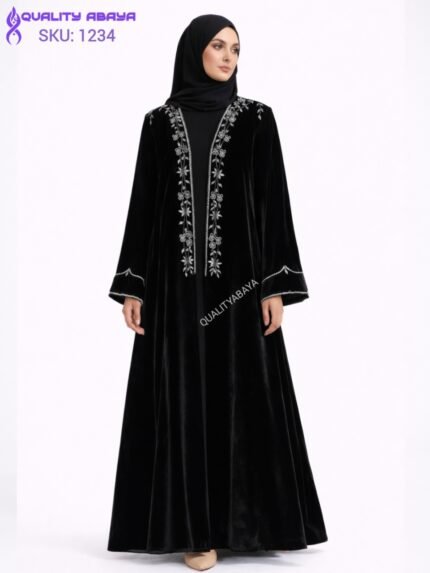 Handcrafted Black Velvet Abaya – Dubai Modest Wear Collection