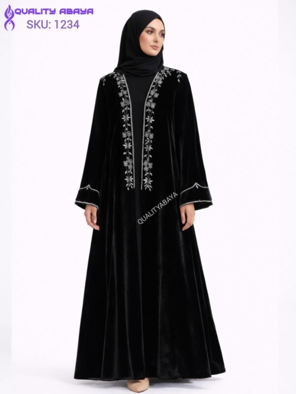 Handcrafted Black Velvet Abaya – Dubai Modest Wear Collection
