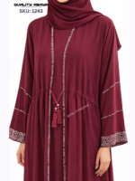 Maroon color Stonework Abaya – Elegant Dubai Modest Wear for