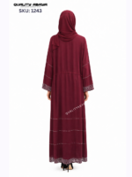 Maroon color Stonework Abaya – Elegant Dubai Modest Wear for