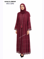 Maroon color Stonework Abaya – Elegant Dubai Modest Wear for Women