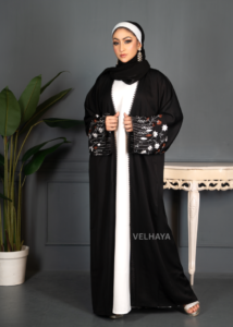 Floral Hand Embroidered Dubai Abaya – lace work Modest Wear