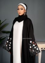 Floral Hand Embroidered Dubai Abaya – lace work Modest Wear
