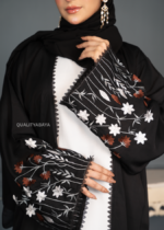 Floral Hand Embroidered Dubai Abaya – lace work Modest Wear