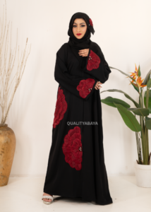 Arabic Style Abaya – Red Flower Handicraft Modest Abaya